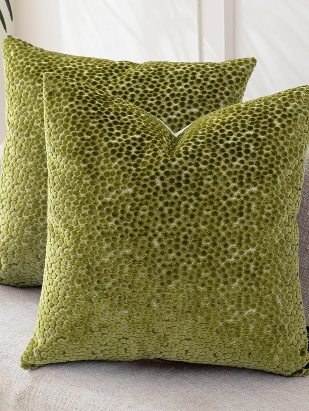 Lumbar Pillow Covers 12x20 Inch Set of 2, Jacquard Velvet, Olive Green - Picture 7 of 8